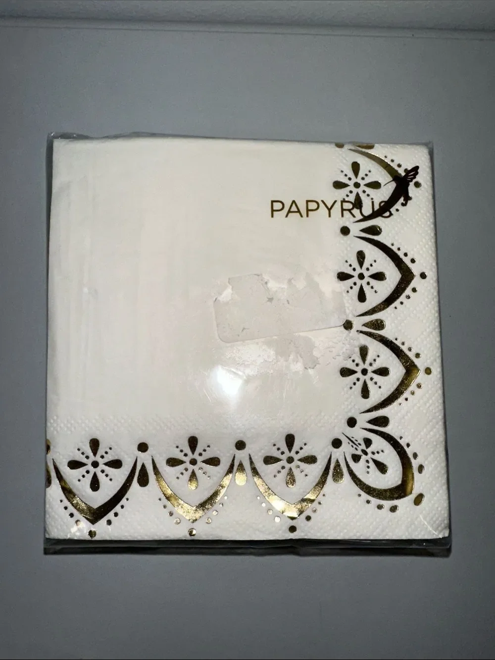 PAPYRUS White Gold Trim Square Cocktail Napkins 40 pk x 1